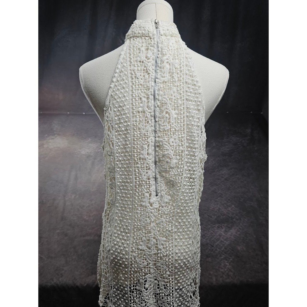 BKE Gimmicks Boho Crochet Halter Top Large Ivory Lace Cutout Festival Tank - Picture 4 of 10